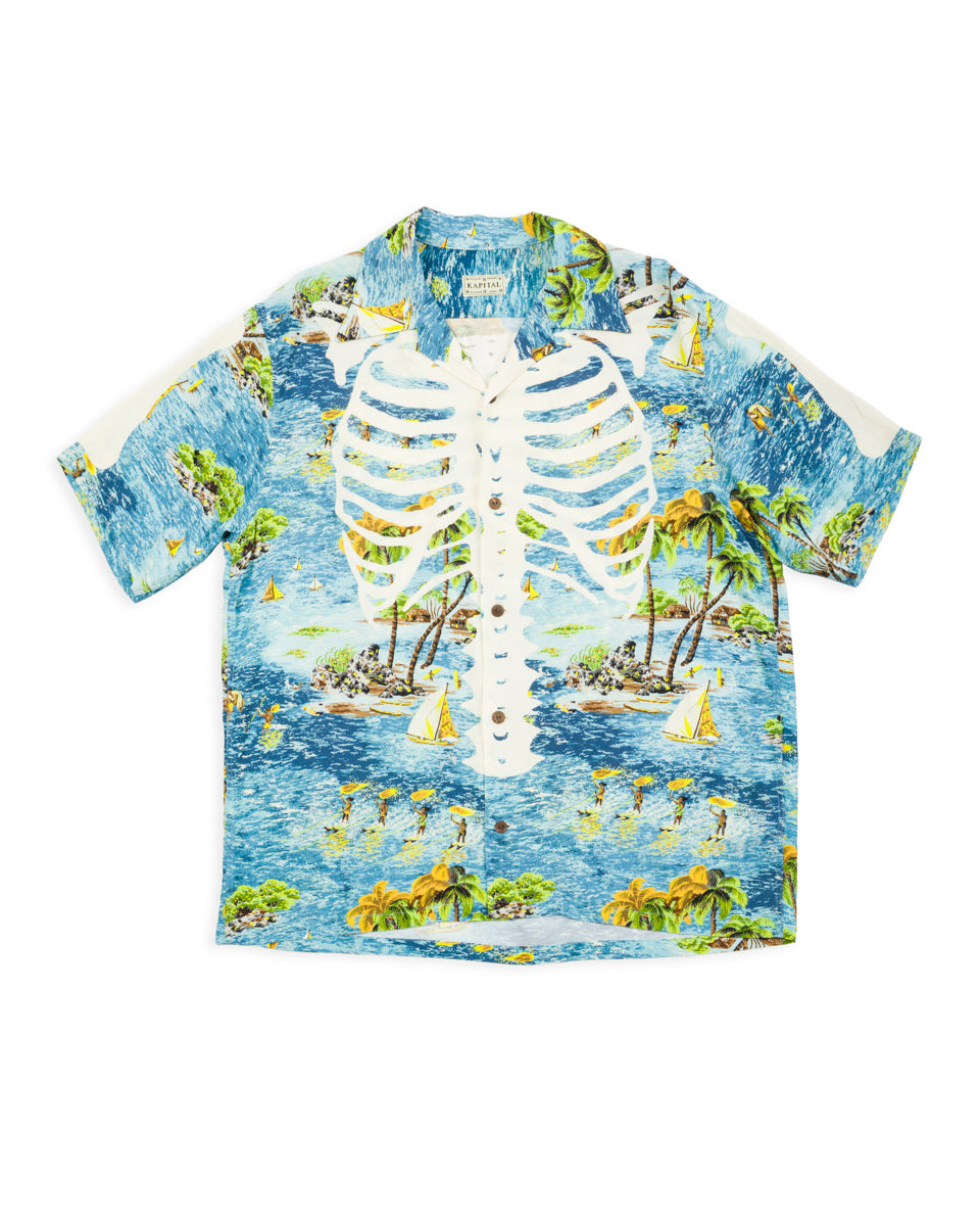 Kapital Rayon KAMEHAMEHA BONE Aloha Shirt - Blue - Standard & Strange