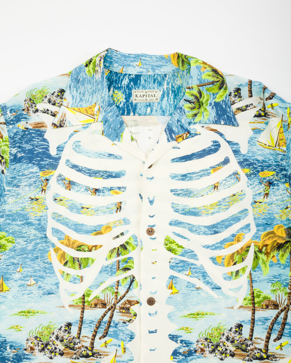 Kapital Rayon KAMEHAMEHA BONE Aloha Shirt - Blue - Standard & Strange