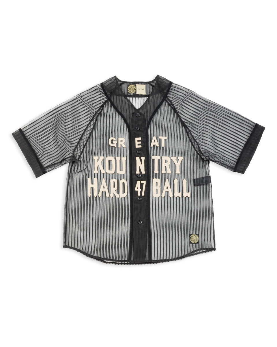 Kapital Sheer Stripe GREAT KOUNTRY Baseball Shirt - Black F - Standard & Strange