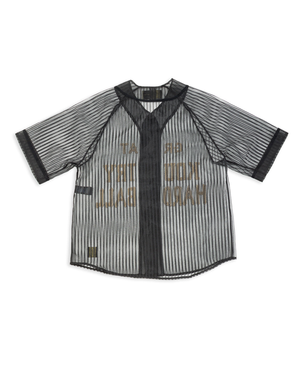 Kapital Sheer Stripe GREAT KOUNTRY Baseball Shirt - Black F - Standard & Strange