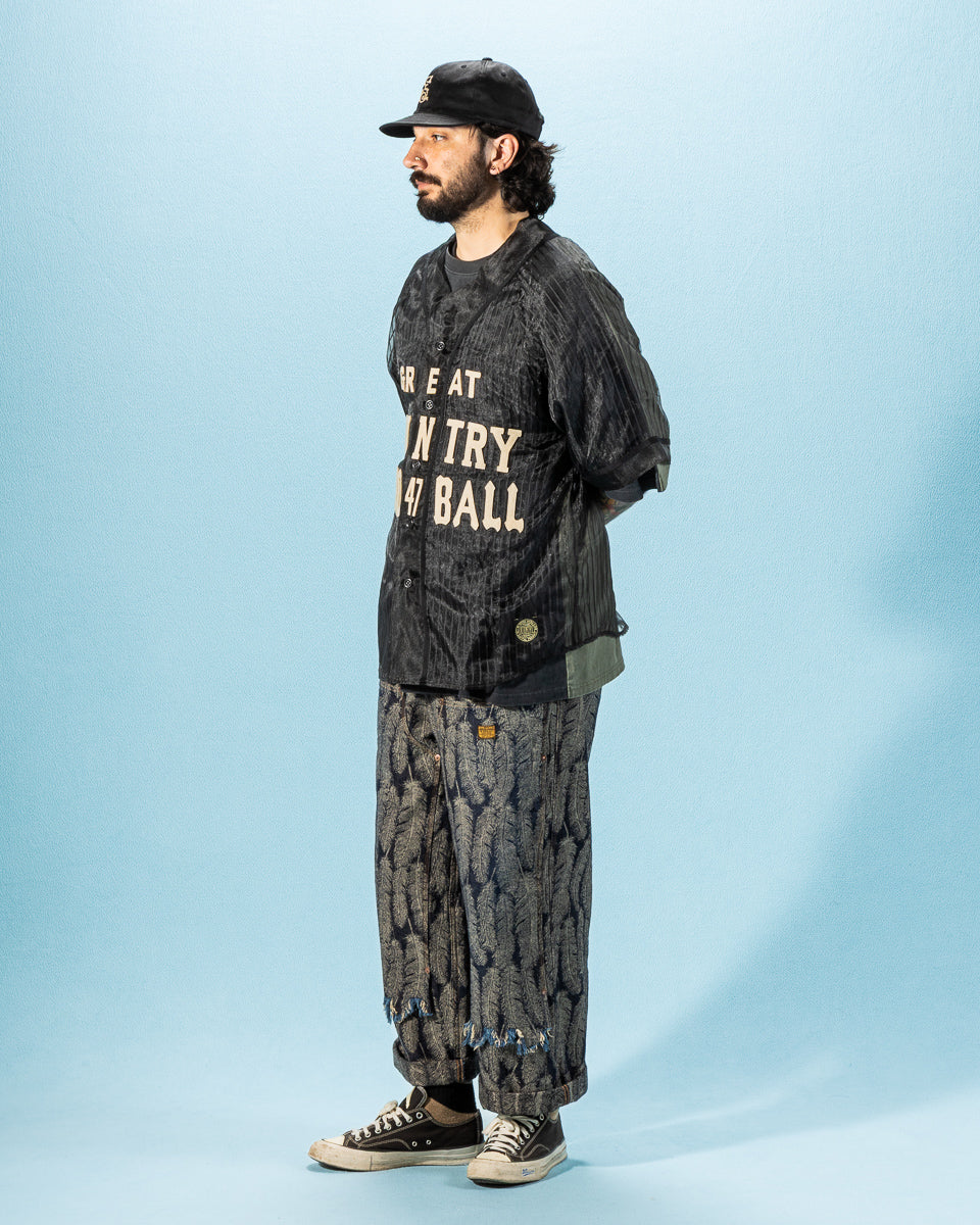 Kapital Sheer Stripe GREAT KOUNTRY Baseball Shirt - Black F - Standard & Strange