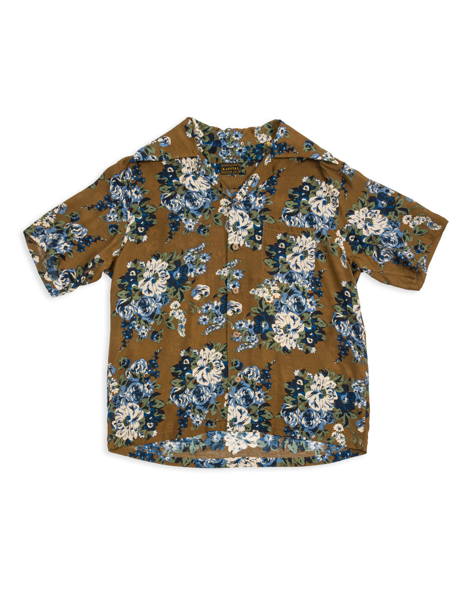 Kapital Silk Rayon CHAMPETRE MARIA WRANGLE Collar Aloha Shirt - BrownKhaki - Standard & Strange