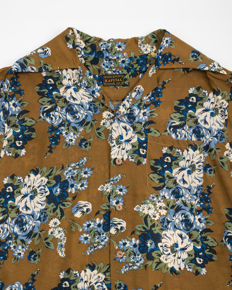 Kapital Silk Rayon CHAMPETRE MARIA WRANGLE Collar Aloha Shirt - BrownKhaki - Standard & Strange
