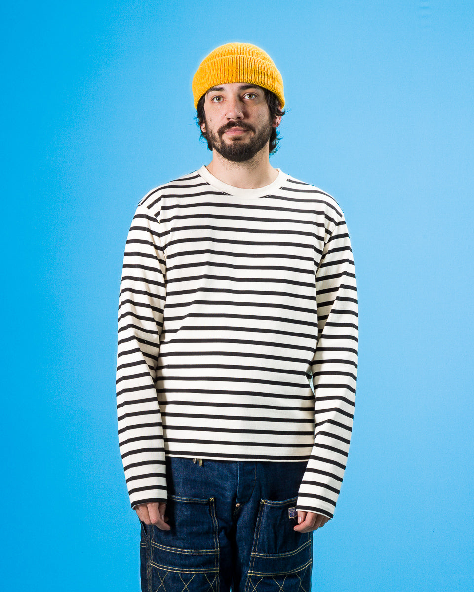 Kapital Stripe Jersey Crew Long Sleeve T (PROFILE RAINBOWY Patch) - Ecru x Black - Standard & Strange