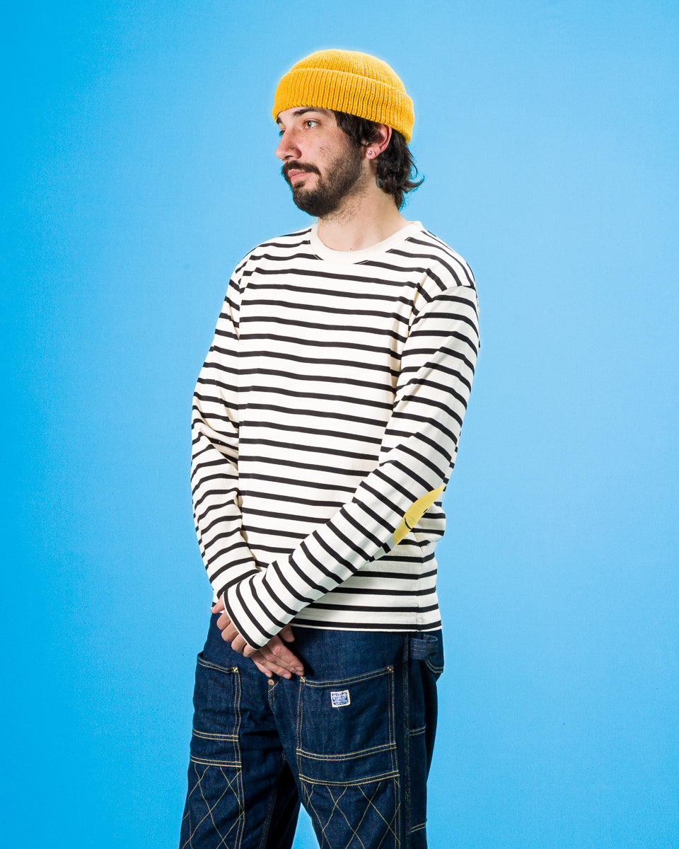Kapital Stripe Jersey Crew Long Sleeve T (PROFILE RAINBOWY Patch) - Ecru x Black - Standard & Strange