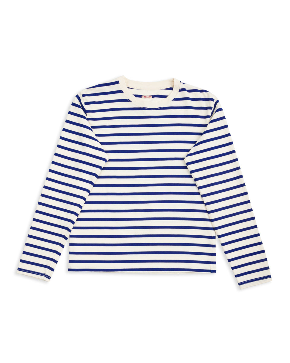 Kapital Stripe Jersey Crew Long Sleeve T (PROFILE RAINBOWY Patch) - Ecru x Blue - Standard & Strange