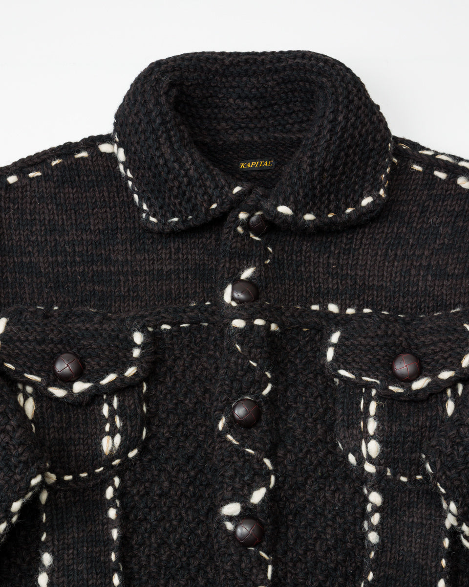 Kapital Wool Hand Knit Cowichan G-Jacke - Black F - Standard & Strange