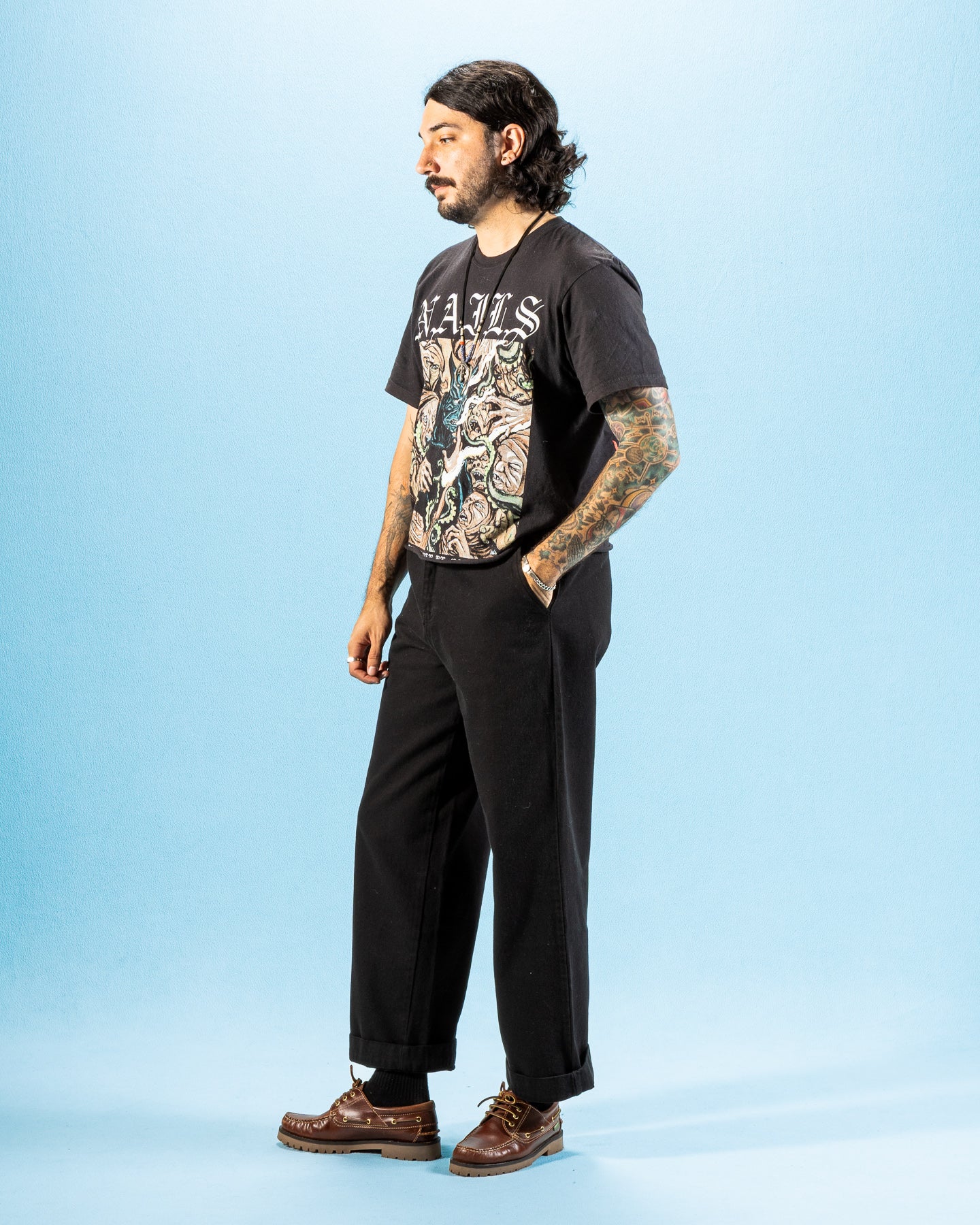 Merz b. Schwanen 1940s Wide Leg Chino - Deep Black Cotton Twill - Standard & Strange