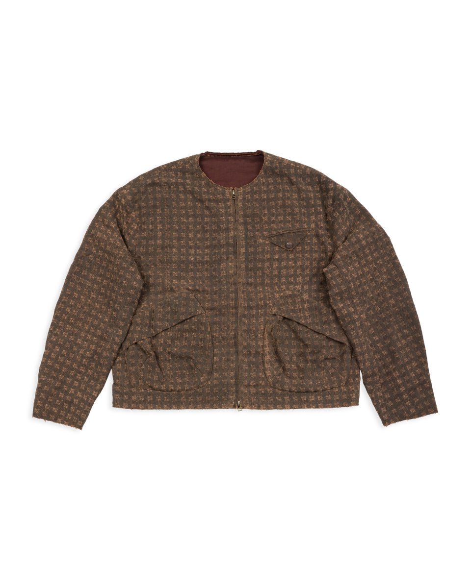 Monad London Collarless Rouach Jacket - Mud Dyed Tussah Silk Brown - Standard & Strange