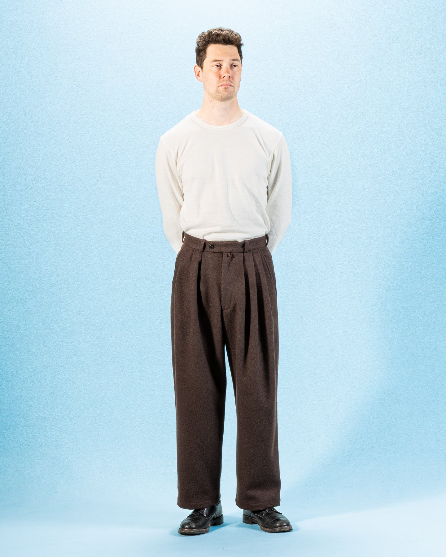 Monitaly Triple Tuck Wide Pants - Brown Wool Flannel Vicente - Standard & Strange