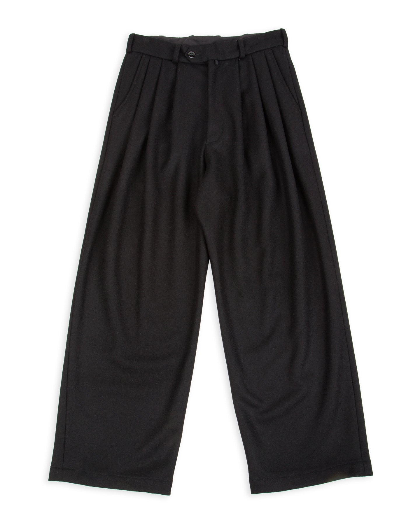 Monitaly Triple Tuck Wide Pants - Solid Black Wool Flannel - Standard & Strange