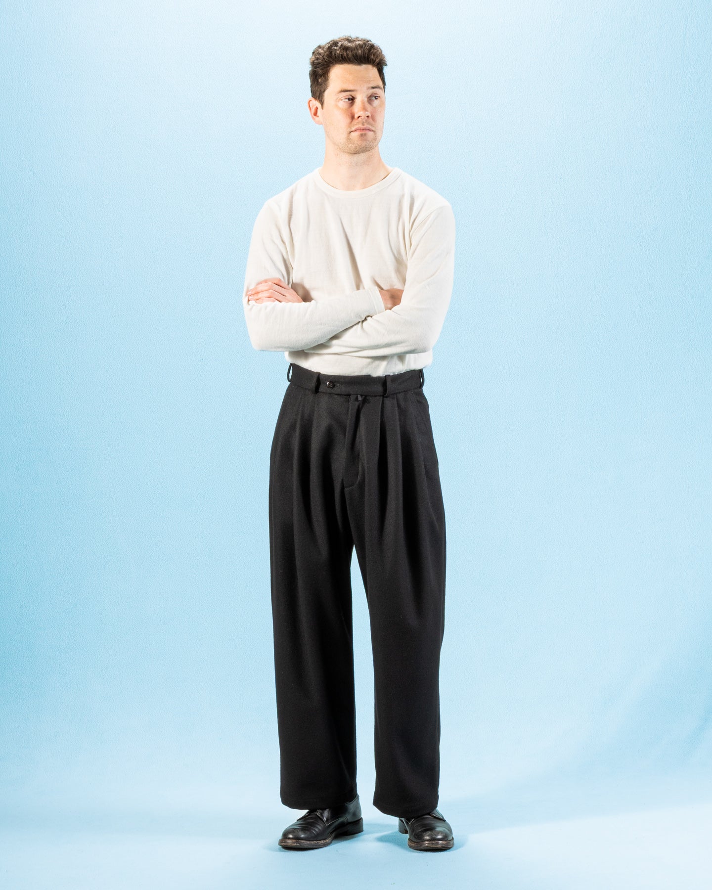 Monitaly Triple Tuck Wide Pants - Solid Black Wool Flannel - Standard & Strange