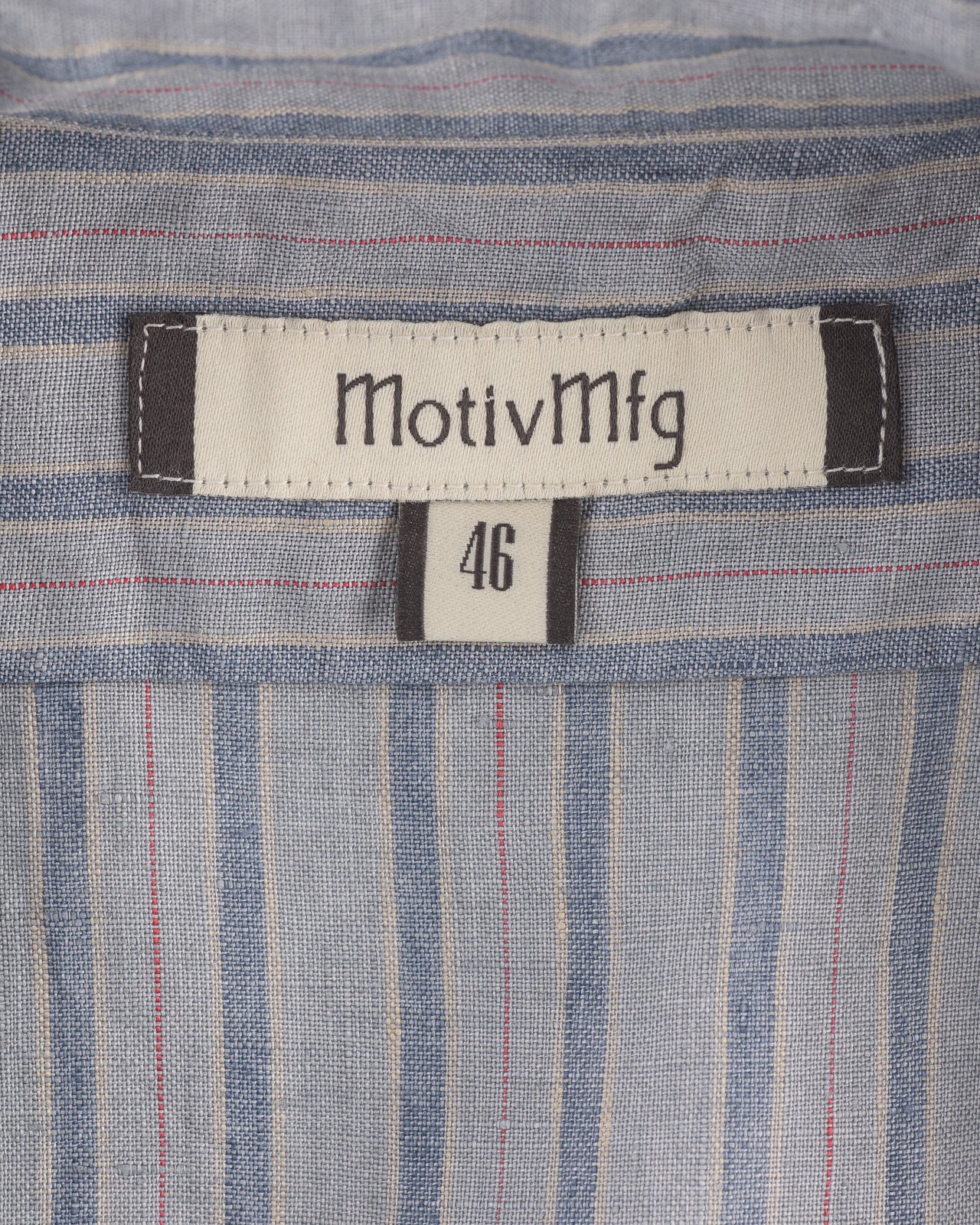 MotivMfg Authentic Fit BD Shirt - Aqua Buff Scarlet Stripe Superfine Linen Broadcloth - Standard & Strange