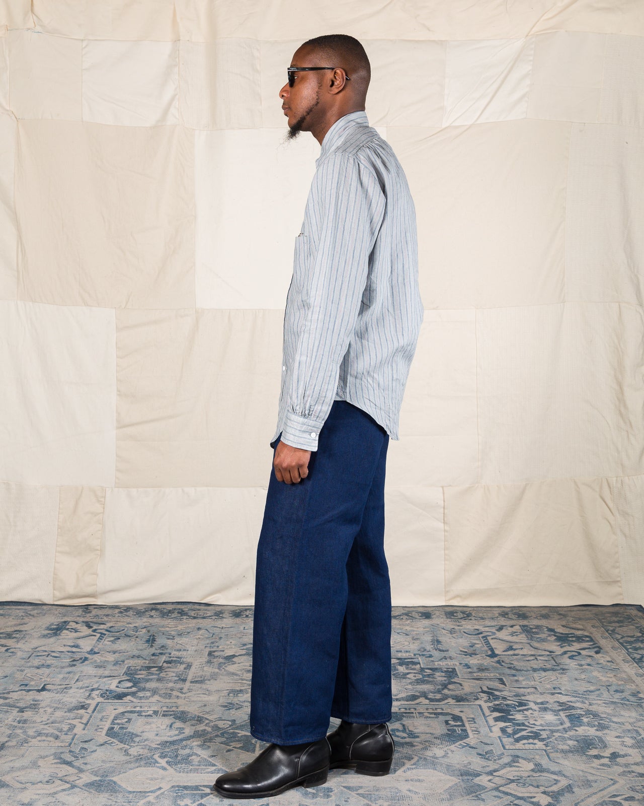 MotivMfg Authentic Fit BD Shirt - Aqua Buff Scarlet Stripe Superfine Linen Broadcloth - Standard & Strange