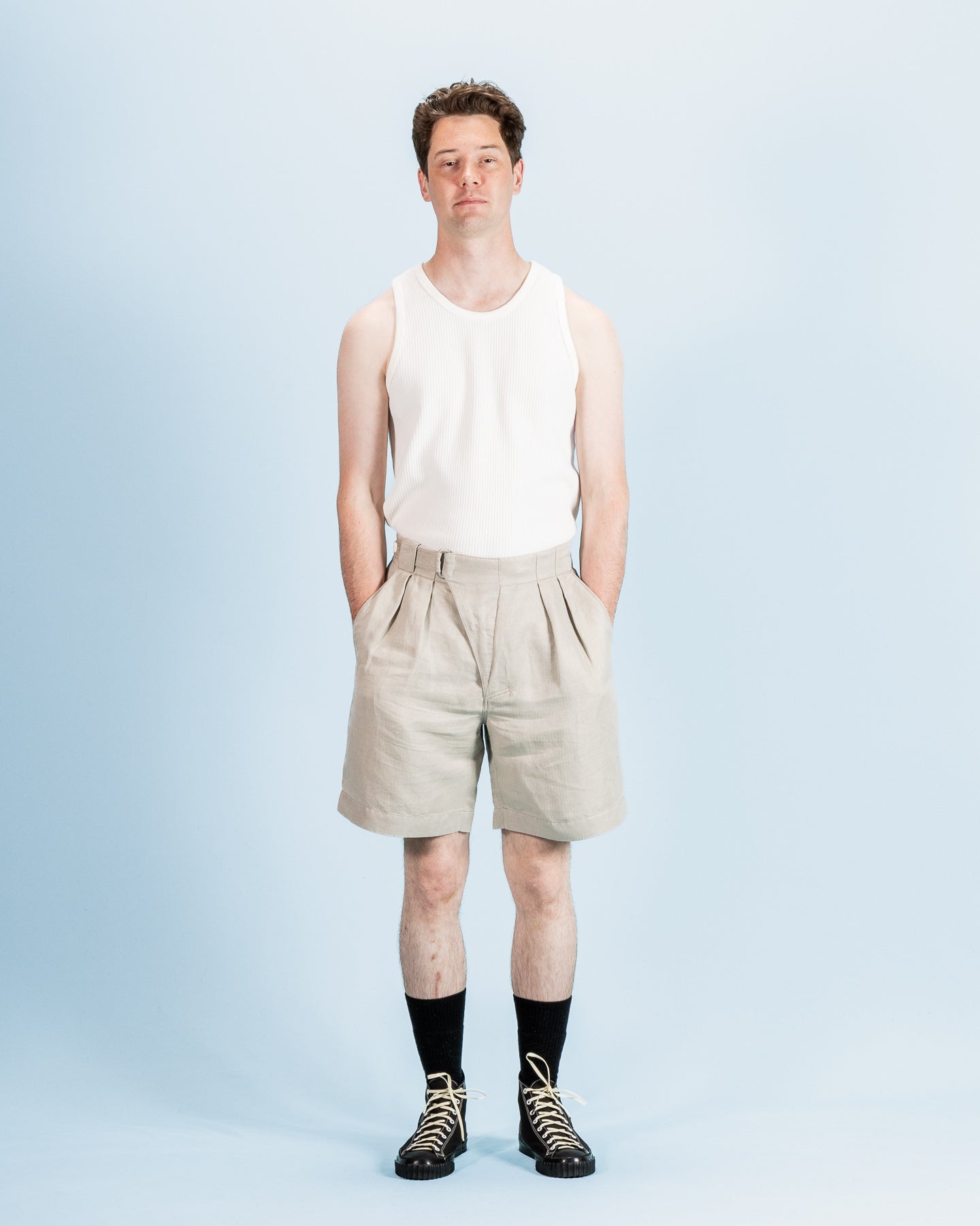 Oblique Shorts - Natural Silk Linen Fine HBT