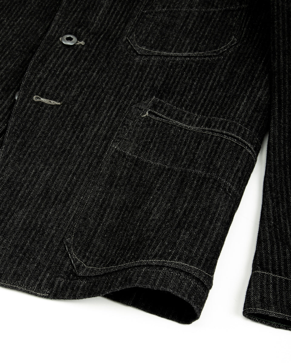 MotivMfg Peak Lapel Lounge Jacket - Black Denim Herringbone - Standard & Strange