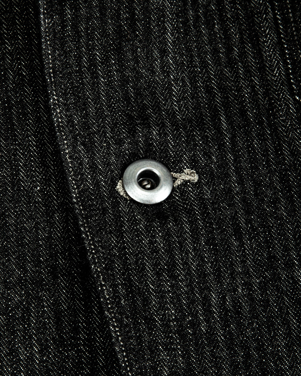 MotivMfg Peak Lapel Lounge Jacket - Black Denim Herringbone - Standard & Strange