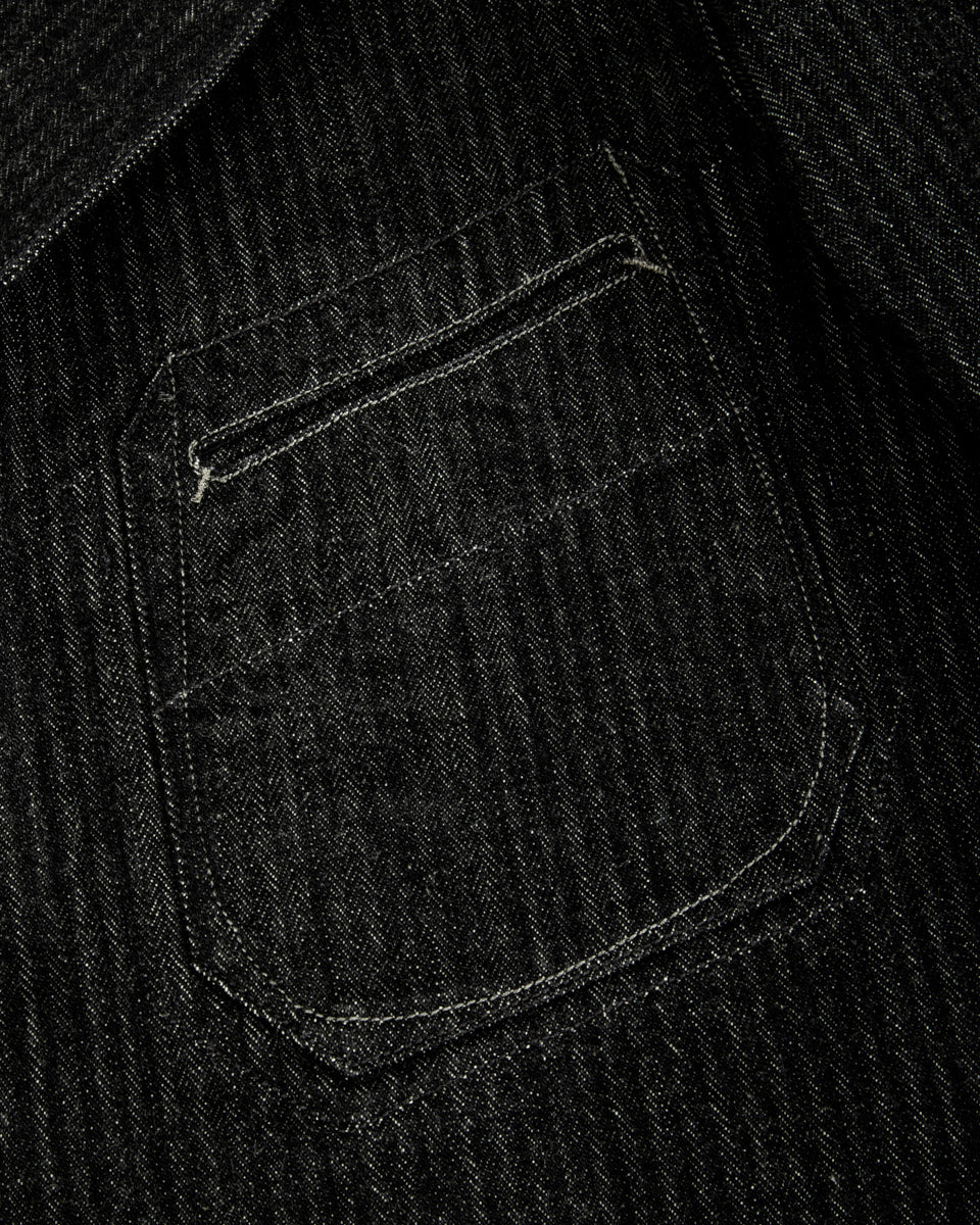 MotivMfg Peak Lapel Lounge Jacket - Black Denim Herringbone - Standard & Strange