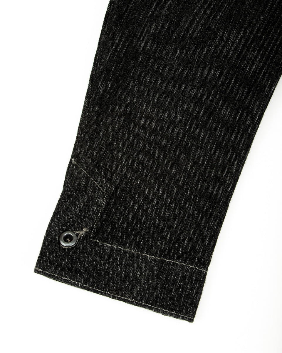 MotivMfg Peak Lapel Lounge Jacket - Black Denim Herringbone - Standard & Strange