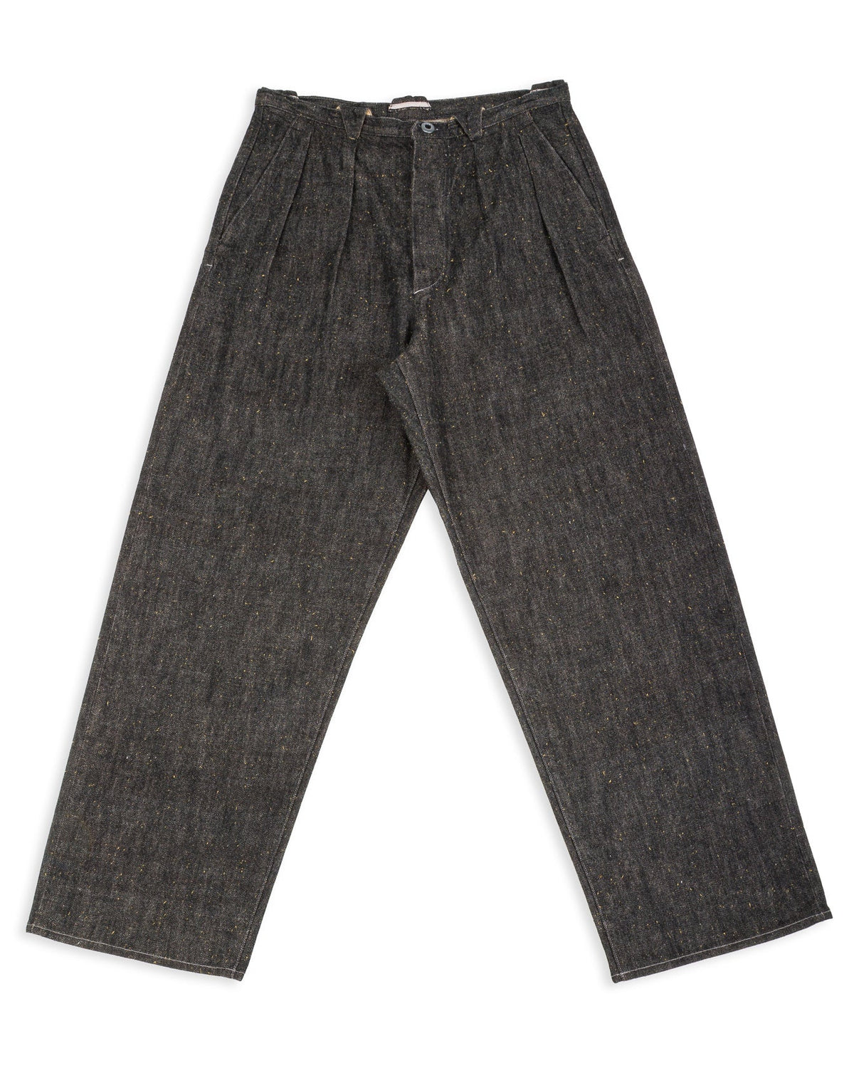 MotivMfg Pleat Denim Trousers - Char Brown Donegal Denim - Standard & Strange