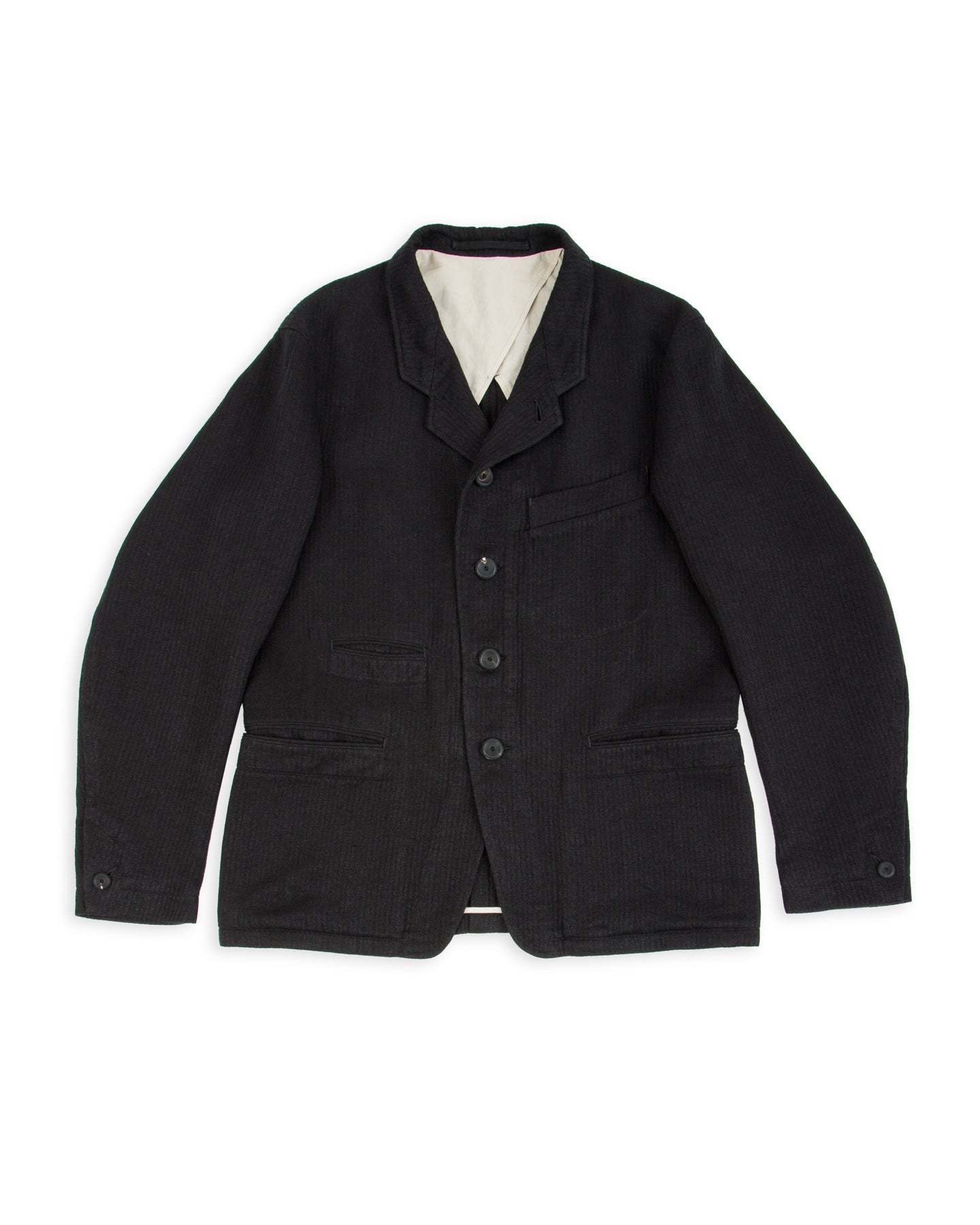 MotivMfg Continental Sack Jacket - Black Linen Wool Pique - Standard & Strange