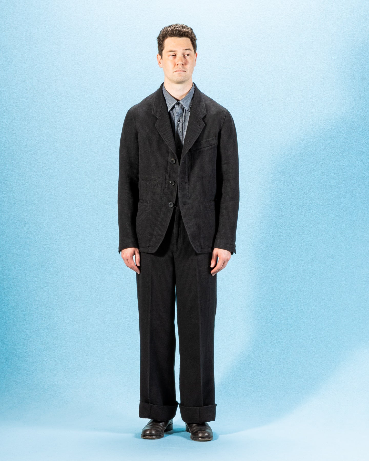 MotivMfg Continental Sack Jacket - Black Linen Wool Pique - Standard & Strange