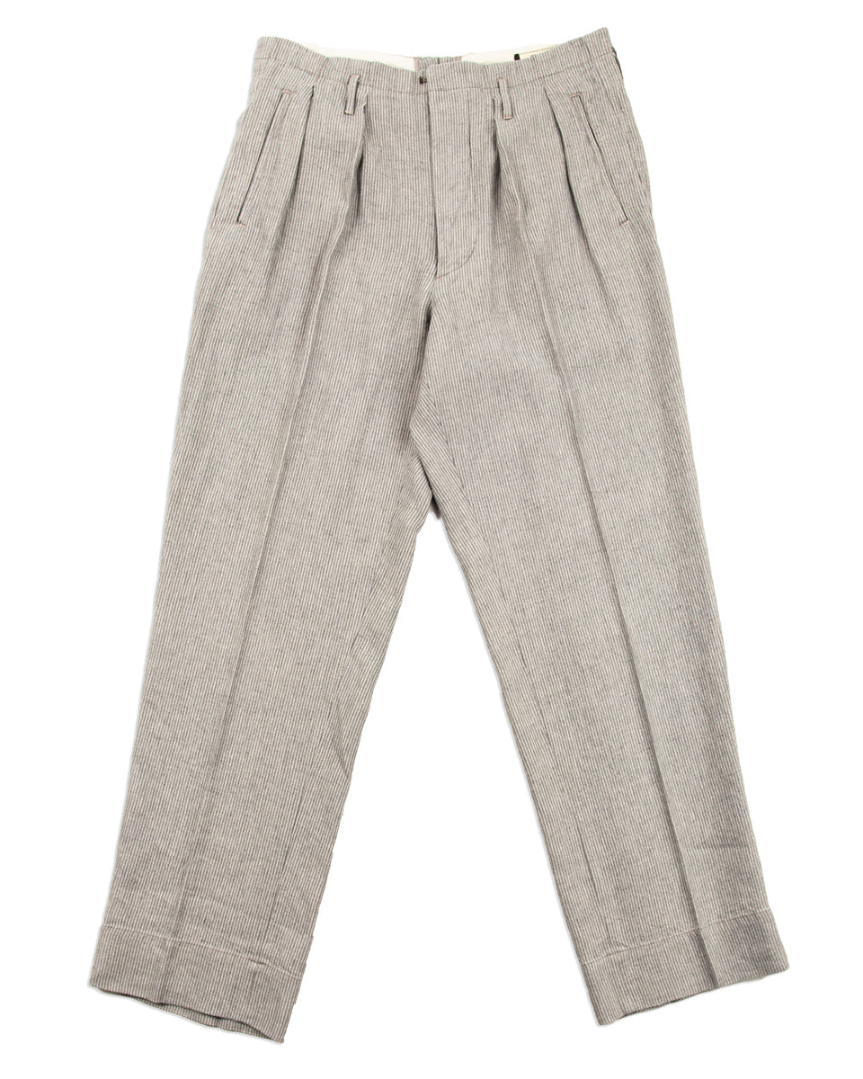 MotivMfg English Trousers - Light Grey Stripe High Twist Linen - Standard & Strange