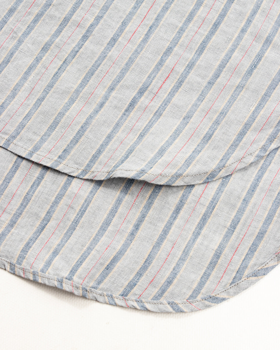 MotivMfg Gyorgy Shirt - Aqua Buff Scarlet Stripe Superfine Linen Broadcloth - Standard & Strange