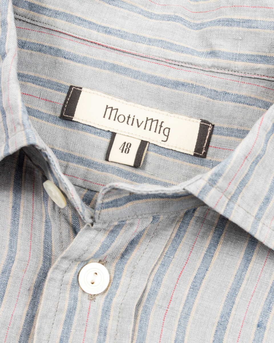 MotivMfg Gyorgy Shirt - Aqua Buff Scarlet Stripe Superfine Linen Broadcloth - Standard & Strange