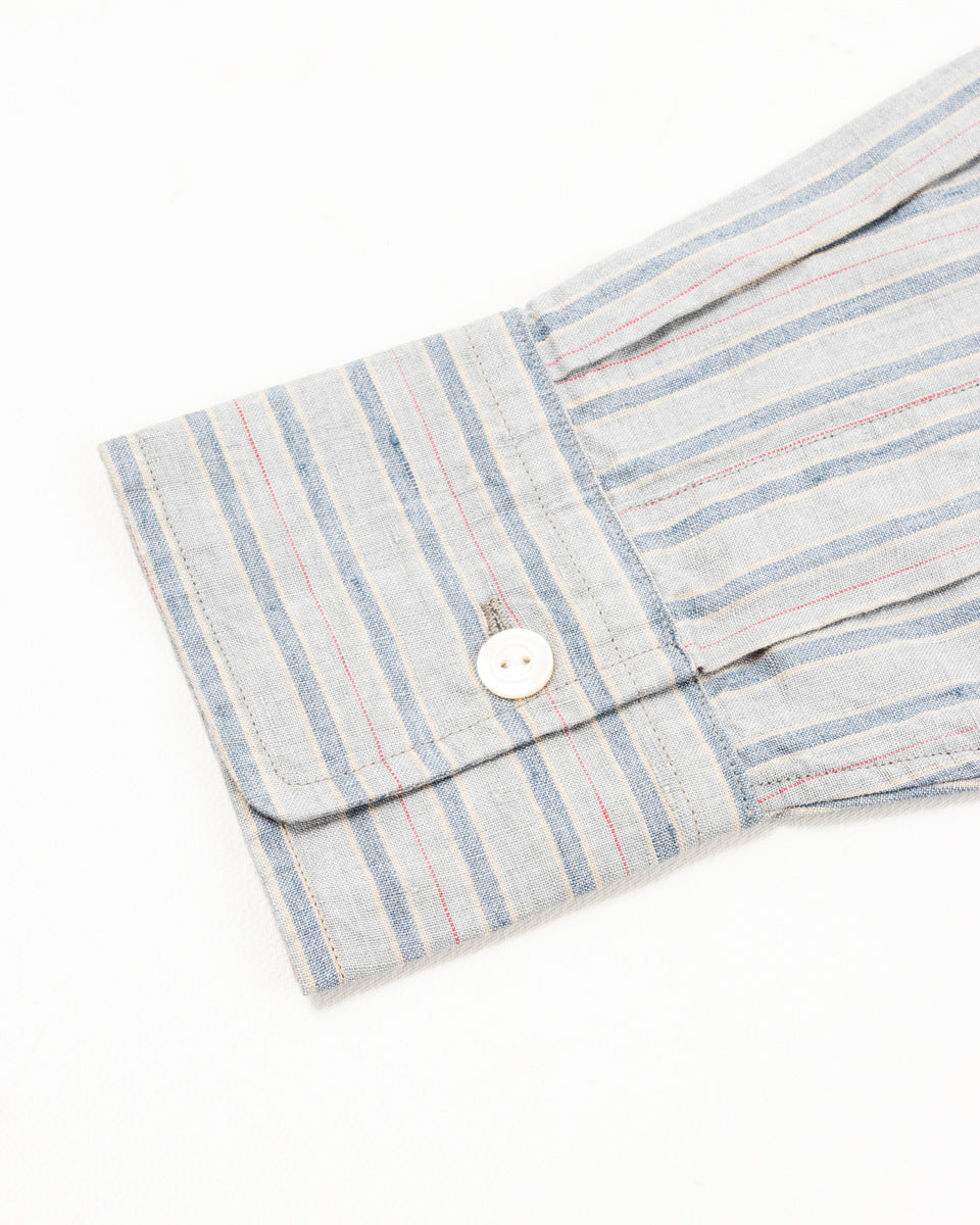 MotivMfg Gyorgy Shirt - Aqua Buff Scarlet Stripe Superfine Linen Broadcloth - Standard & Strange