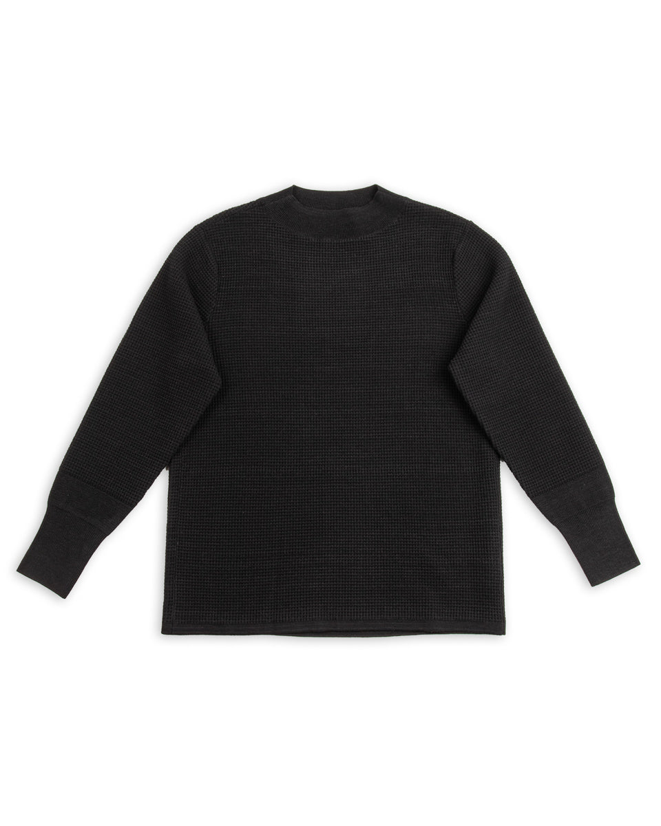 MotivMfg Micro Waffle Thermal Knit - Black Wool Linen Cotton Micro Waffle Knit - Standard & Strange