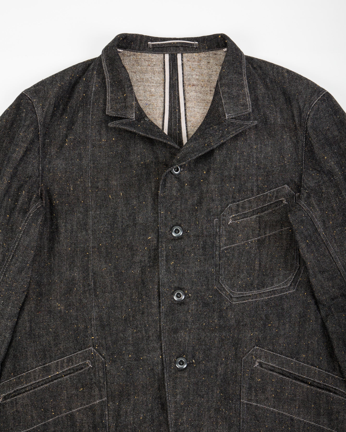 MotivMfg Peak Lapel Lounge Jacket - Char Brown Donegal Denim - Standard & Strange