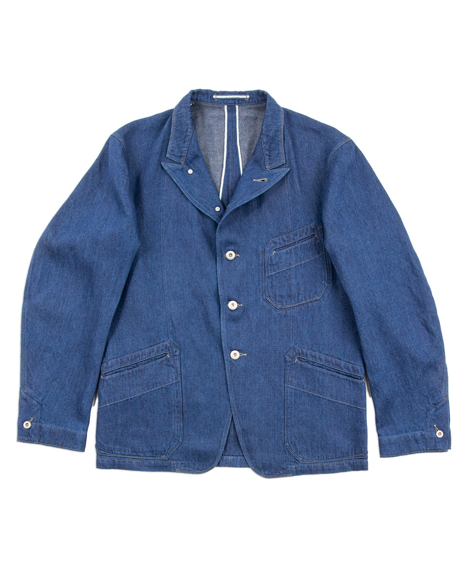 MotivMfg Peak Lapel Lounge Jacket - Indigo Linen Cotton Denim - Standard & Strange