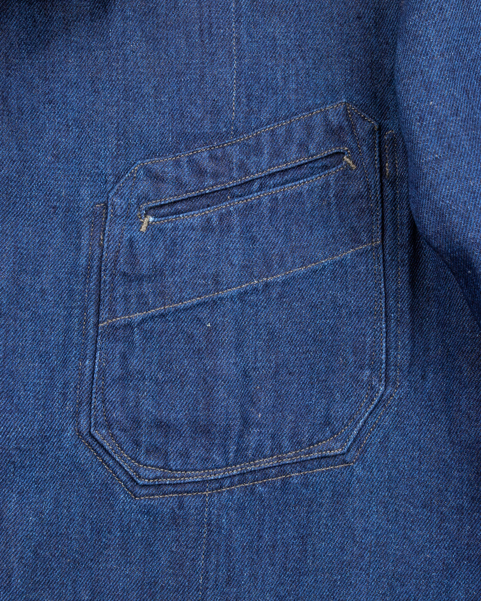 MotivMfg Peak Lapel Lounge Jacket - Indigo Linen Cotton Denim - Standard & Strange