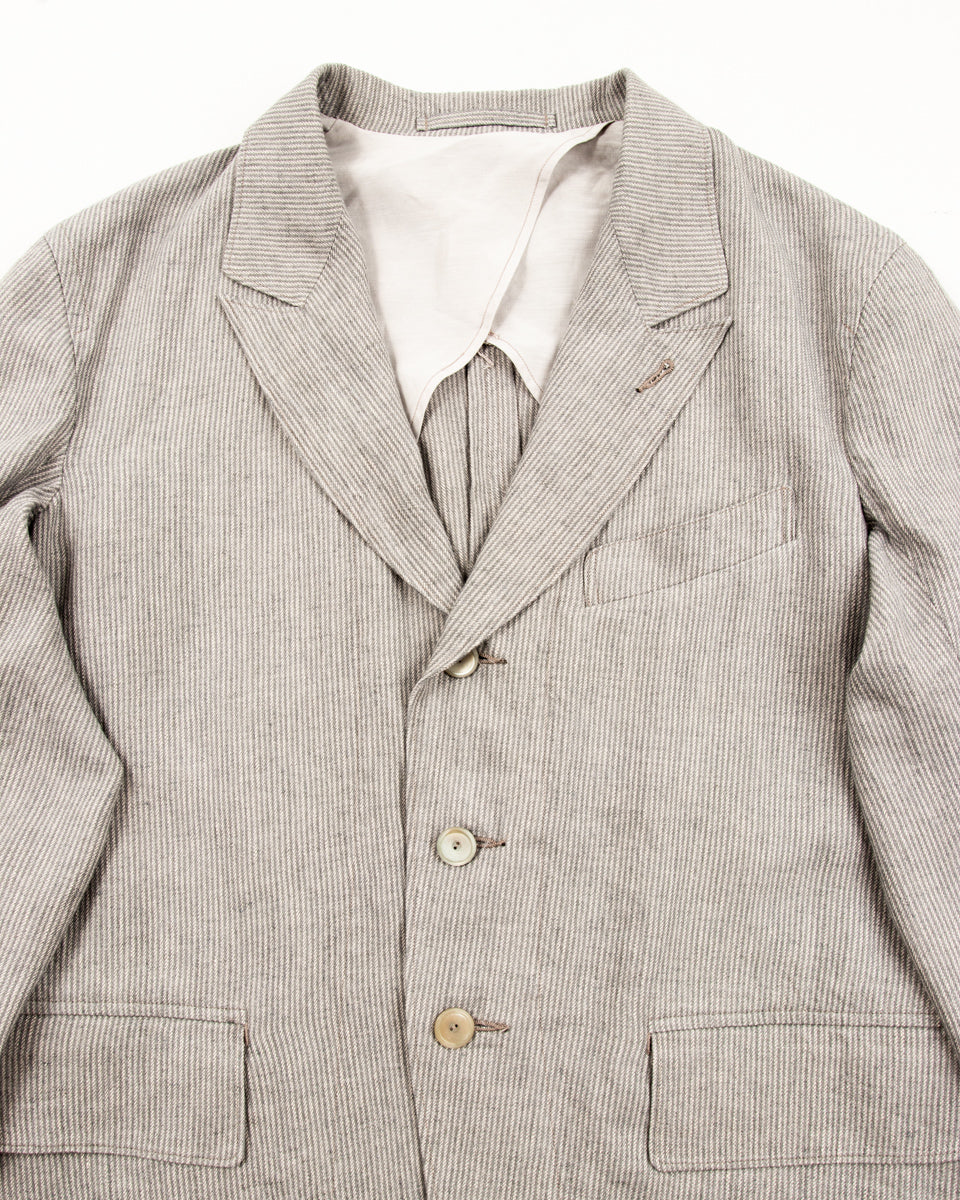 MotivMfg Peak Lapel Sack Jacket - Light Grey Stripe High Twist Linen Serge - Standard & Strange