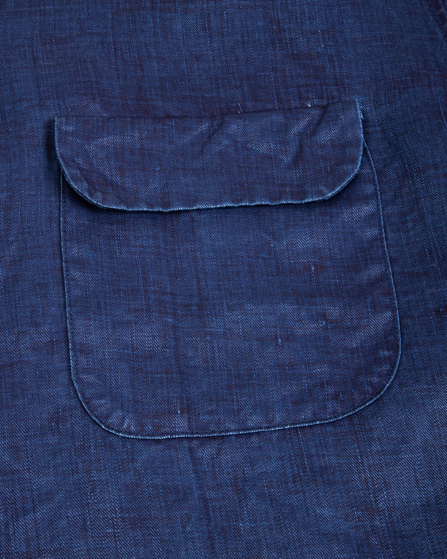 Open Collar S/S Shirt - Indigo Linen