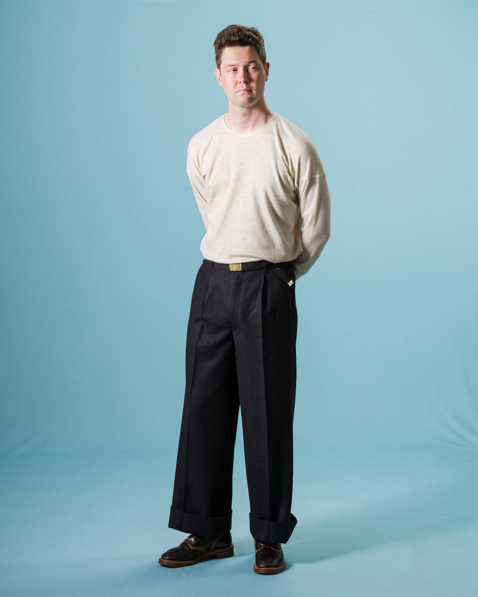 Olde Homesteader Cashmere Interlock Crewneck L/S - Ecru Heather - Standard & Strange