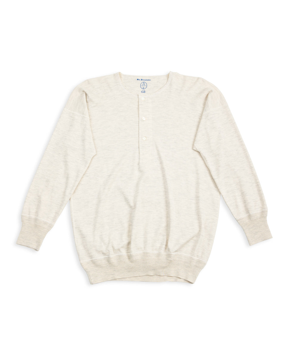 Olde Homesteader Cashmere Interlock Henley Neck L/S - Ecru Heather - Standard & Strange
