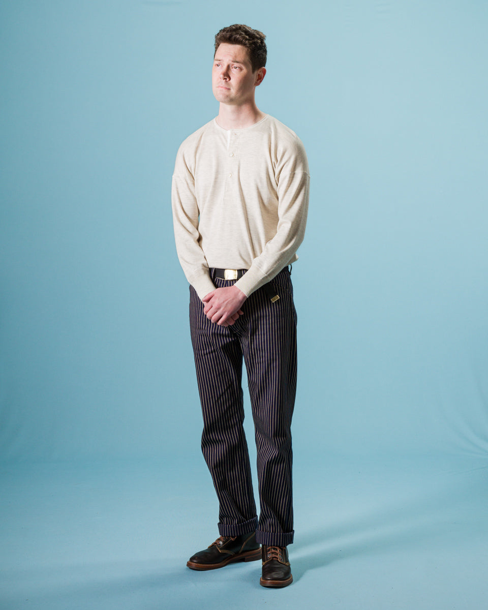 Olde Homesteader Cashmere Interlock Henley Neck L/S - Ecru Heather - Standard & Strange