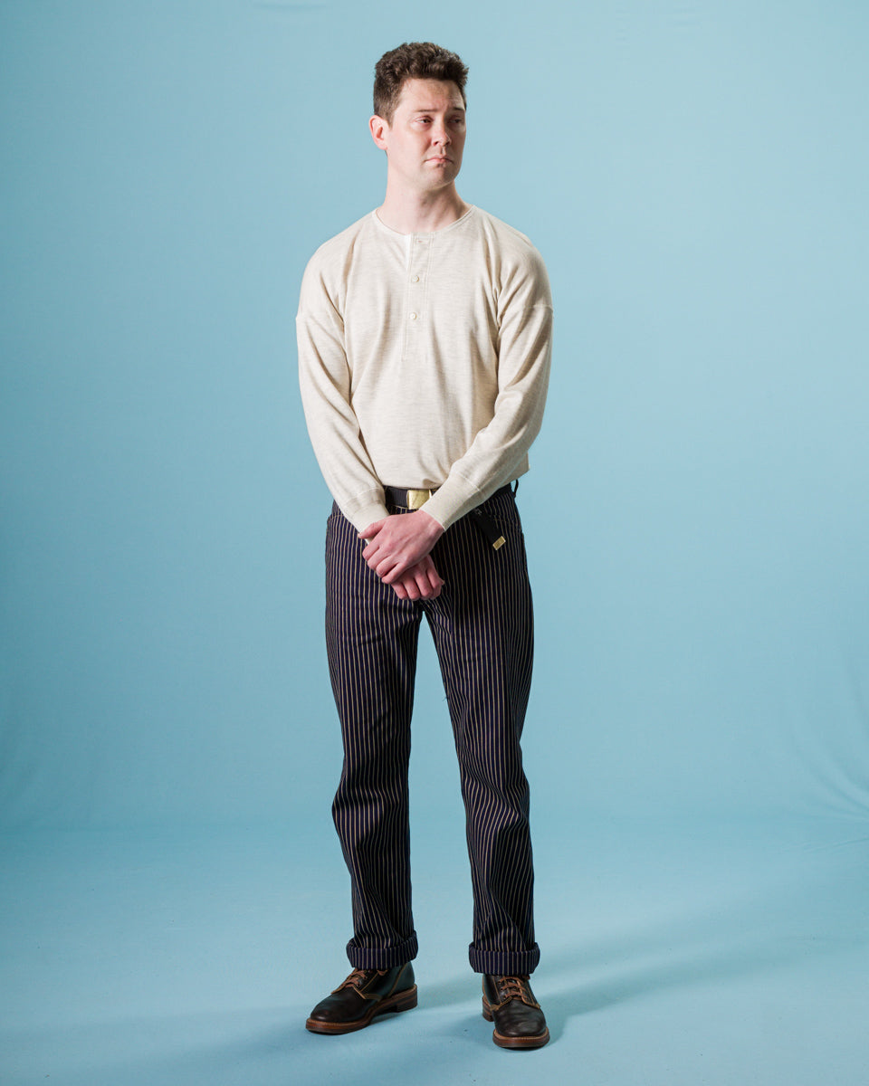 Olde Homesteader Cashmere Interlock Henley Neck L/S - Ecru Heather - Standard & Strange