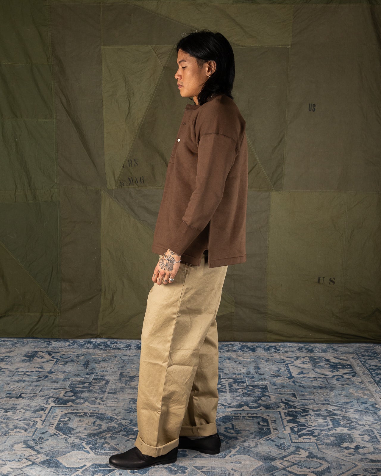 Olde Homesteader Cotton Fleece Henley Neck L/S - Rustic Wood - Standard & Strange