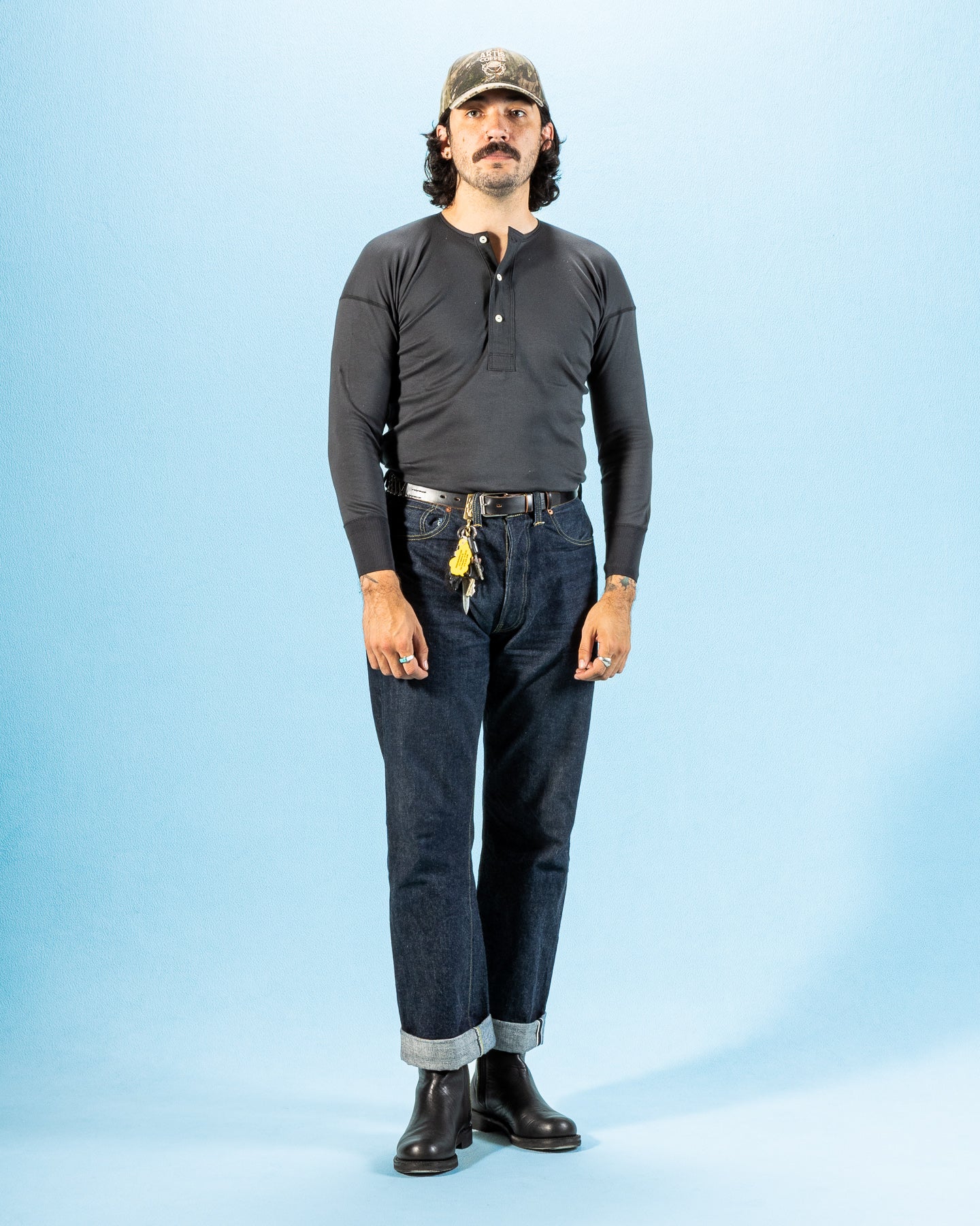 Olde Homesteader Interlock Henley Neck L/S - Black - Standard & Strange