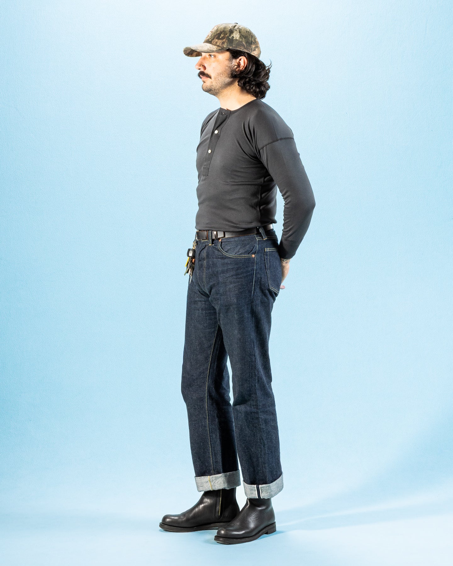 Olde Homesteader Interlock Henley Neck L/S - Black - Standard & Strange