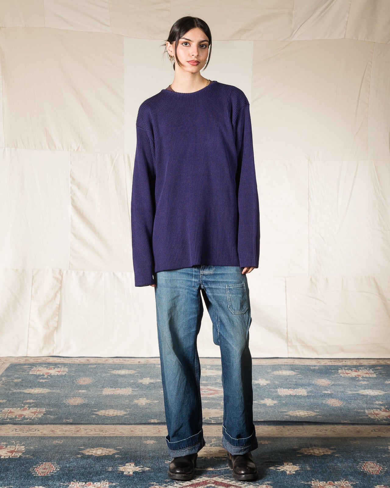 Olde H & Daughter Silk Hand Knitting Heavyweight Rib Pullover - Eggplant 8 - Standard & Strange