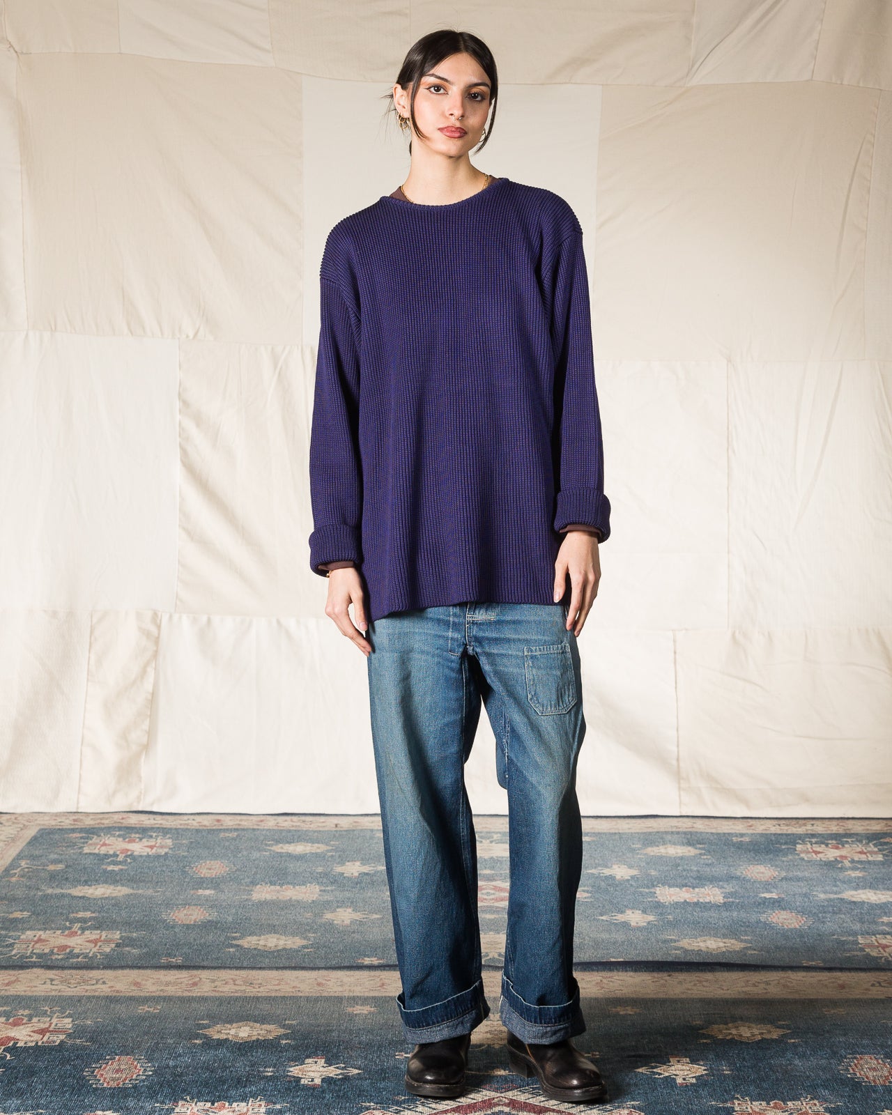 Olde H & Daughter Silk Hand Knitting Heavyweight Rib Pullover - Eggplant 8 - Standard & Strange