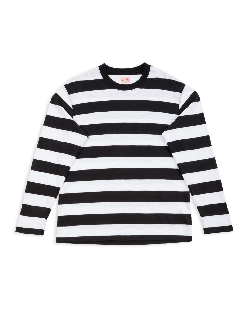 The Real McCoy's Buco Stripe L/S Tee - White - Standard & Strange