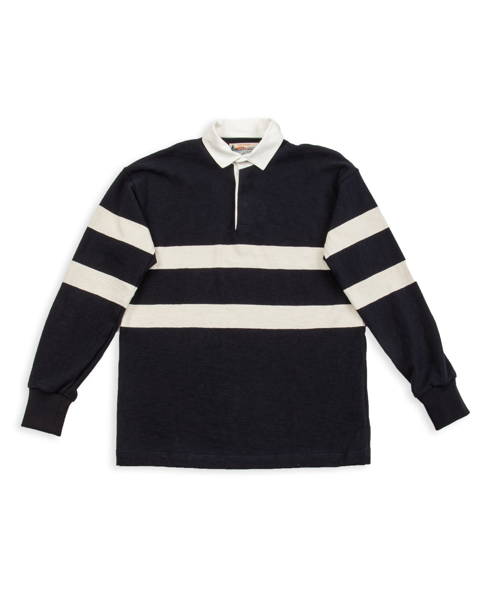 The Real McCoy's Climber's Striped Rugby Shirt - Navy x Ecru - Standard & Strange