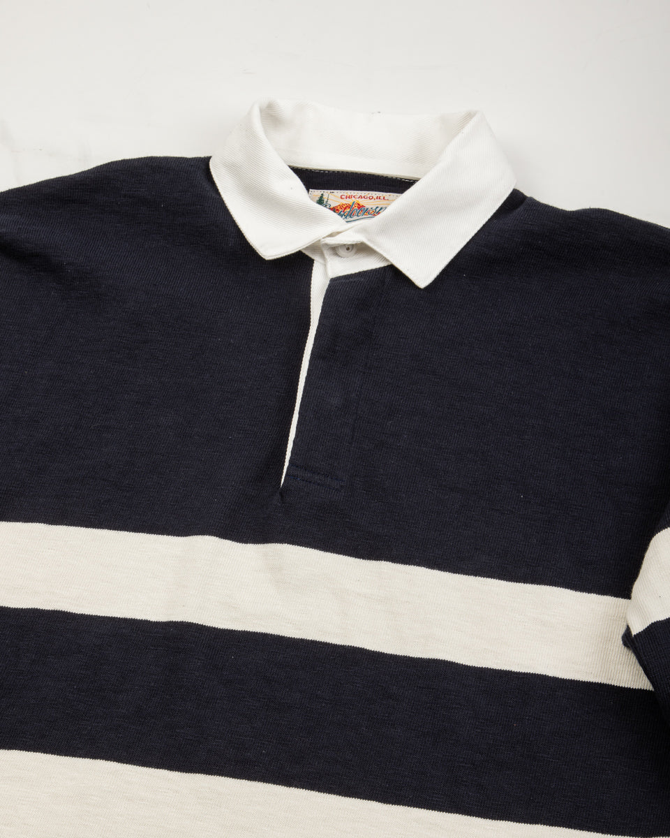 The Real McCoy's Climber's Striped Rugby Shirt - Navy x Ecru - Standard & Strange