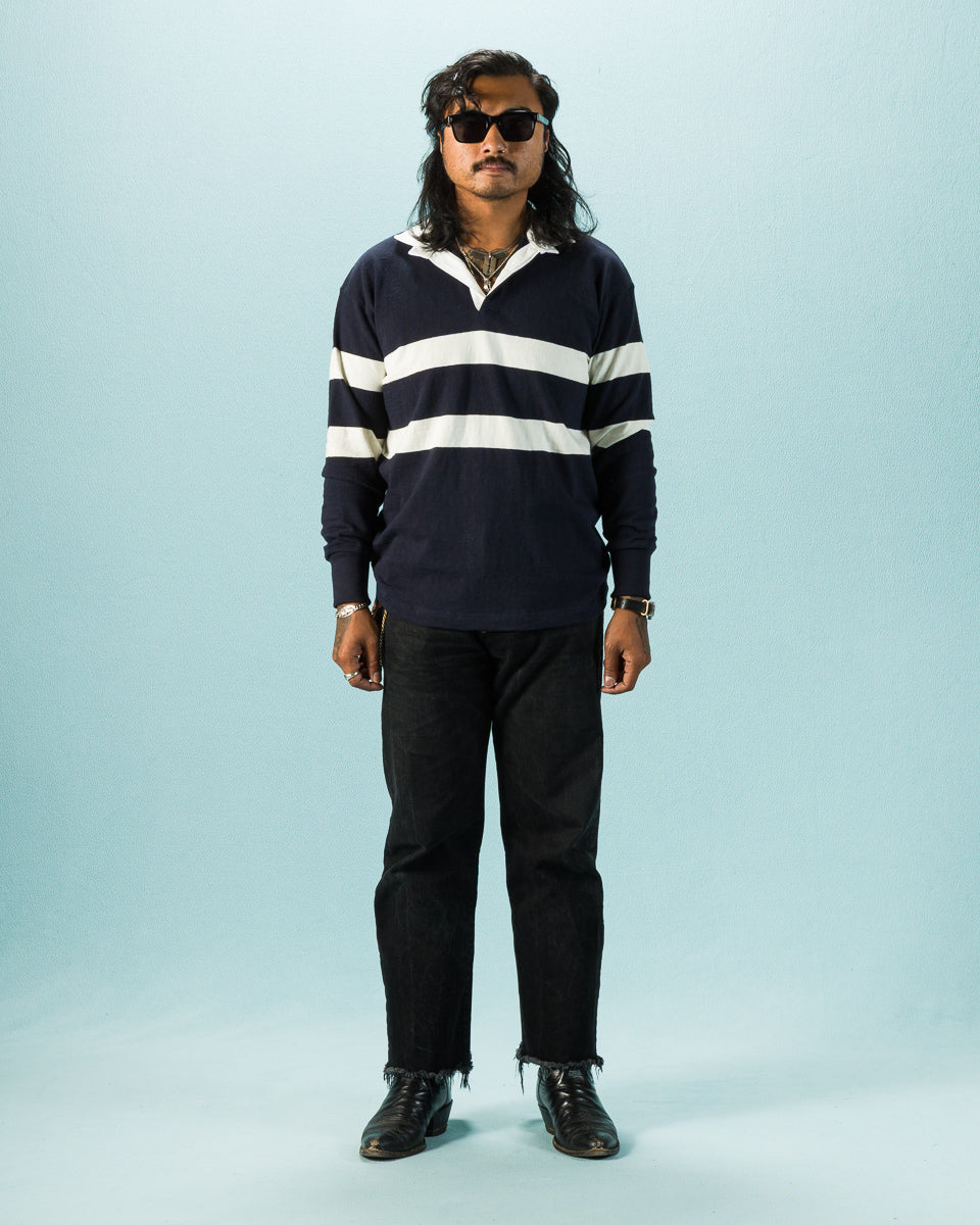 The Real McCoy's Climber's Striped Rugby Shirt - Navy x Ecru - Standard & Strange