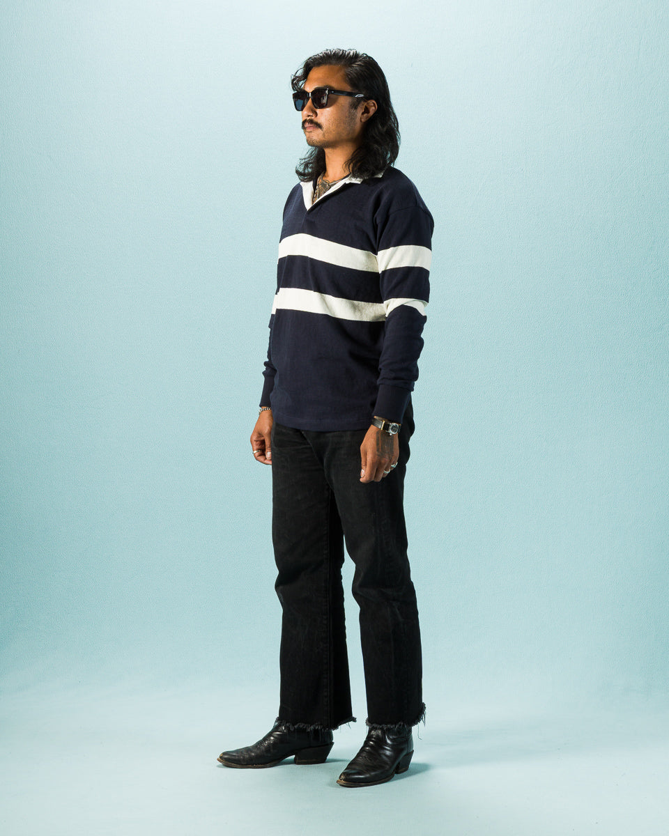 The Real McCoy's Climber's Striped Rugby Shirt - Navy x Ecru - Standard & Strange